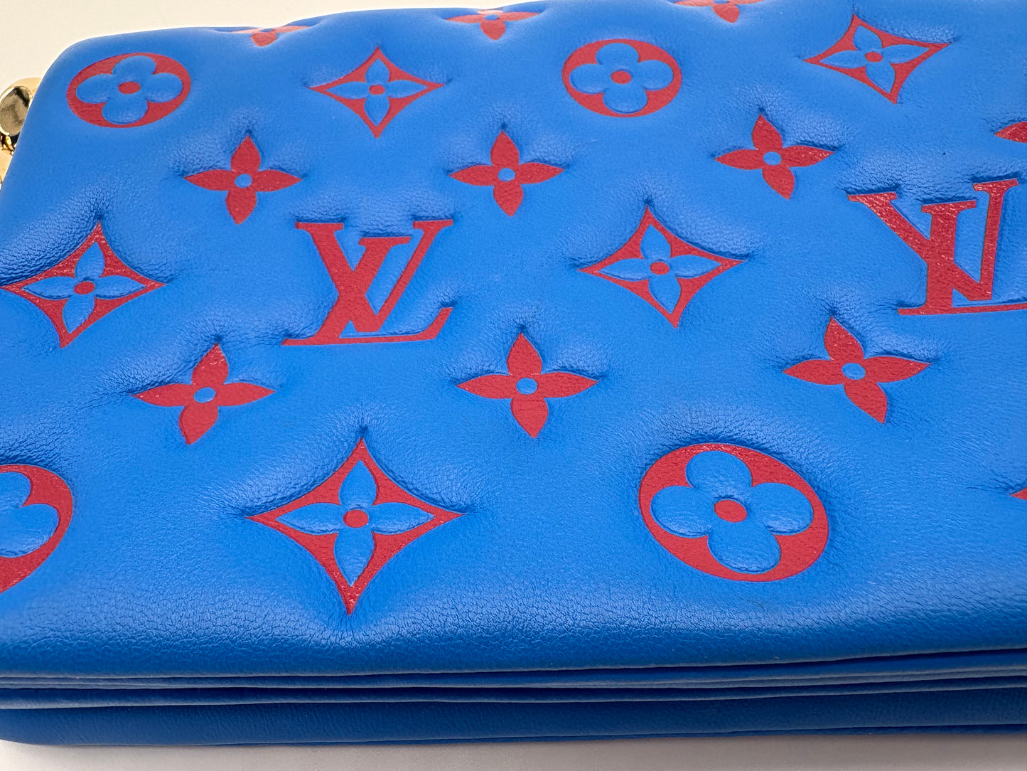 LOUIS VUITTON Blue /Red Lambskin Pochette Coussin
