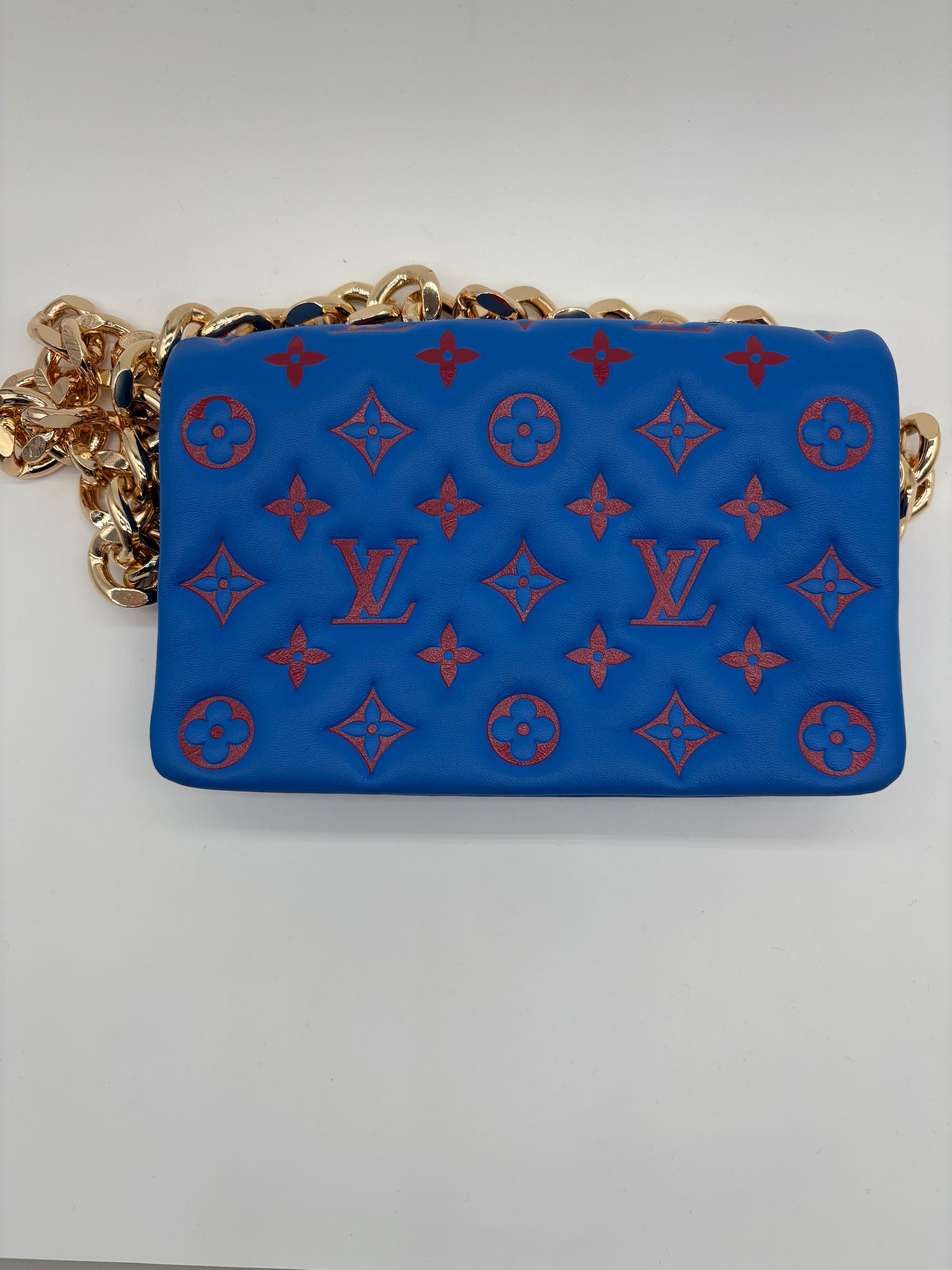 LOUIS VUITTON Blue /Red Lambskin Pochette Coussin