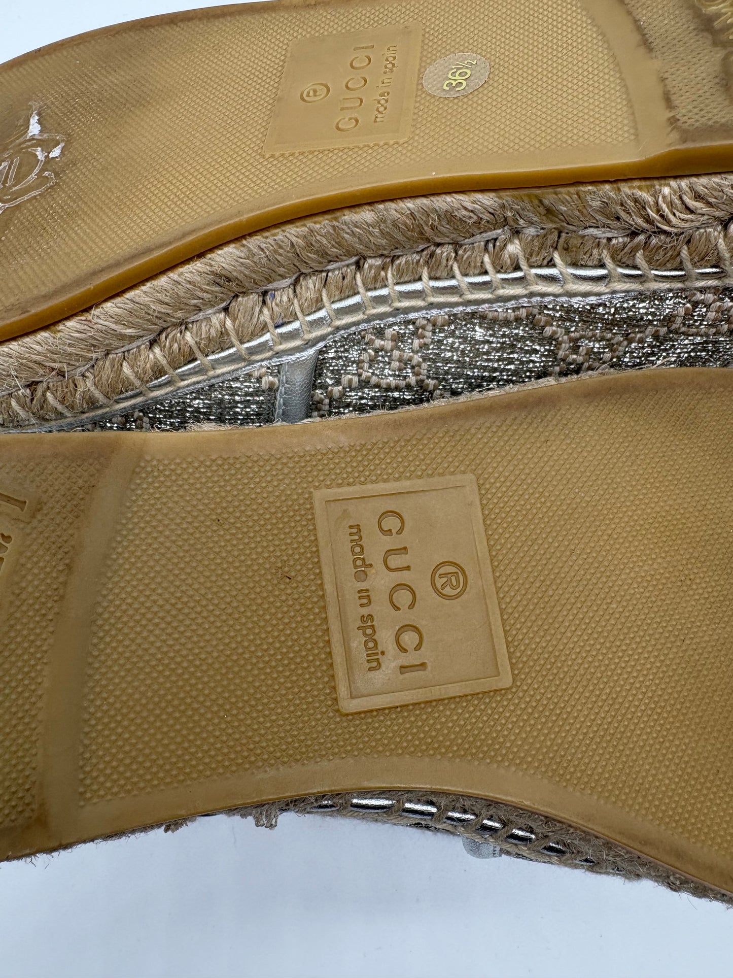 Gucci Lame Nappa GG Monogram Espadrilles size 6 1/2