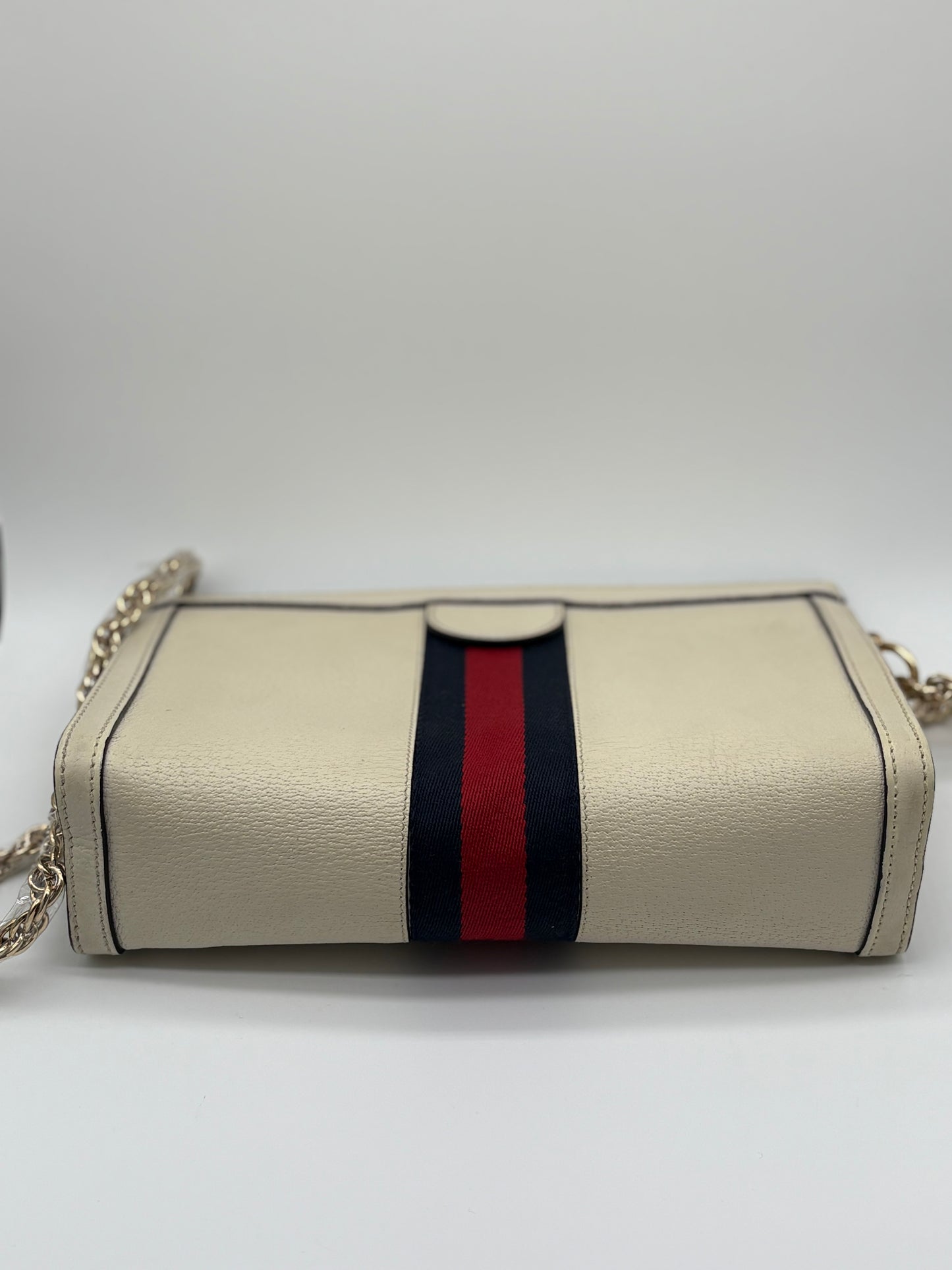Gucci Calfskin GG Small Ophidia Chain Shoulder Bag White, Limited
