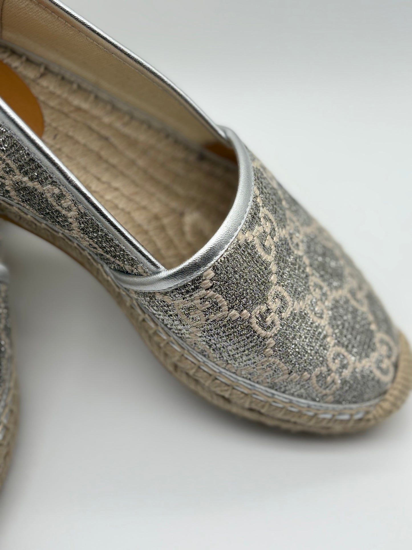 Gucci Lame Nappa GG Monogram Espadrilles size 6 1/2