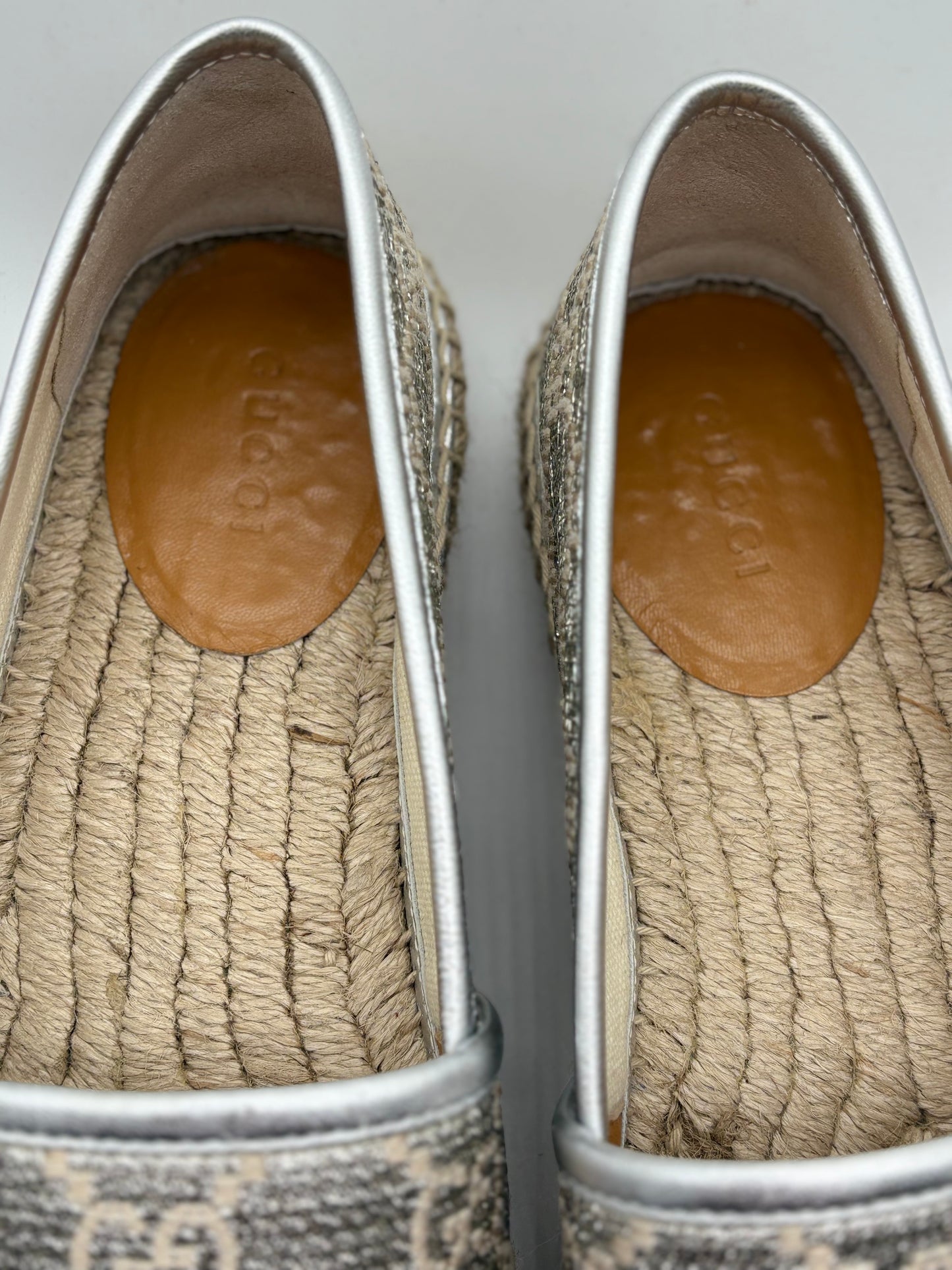Gucci Lame Nappa GG Monogram Espadrilles size 6 1/2