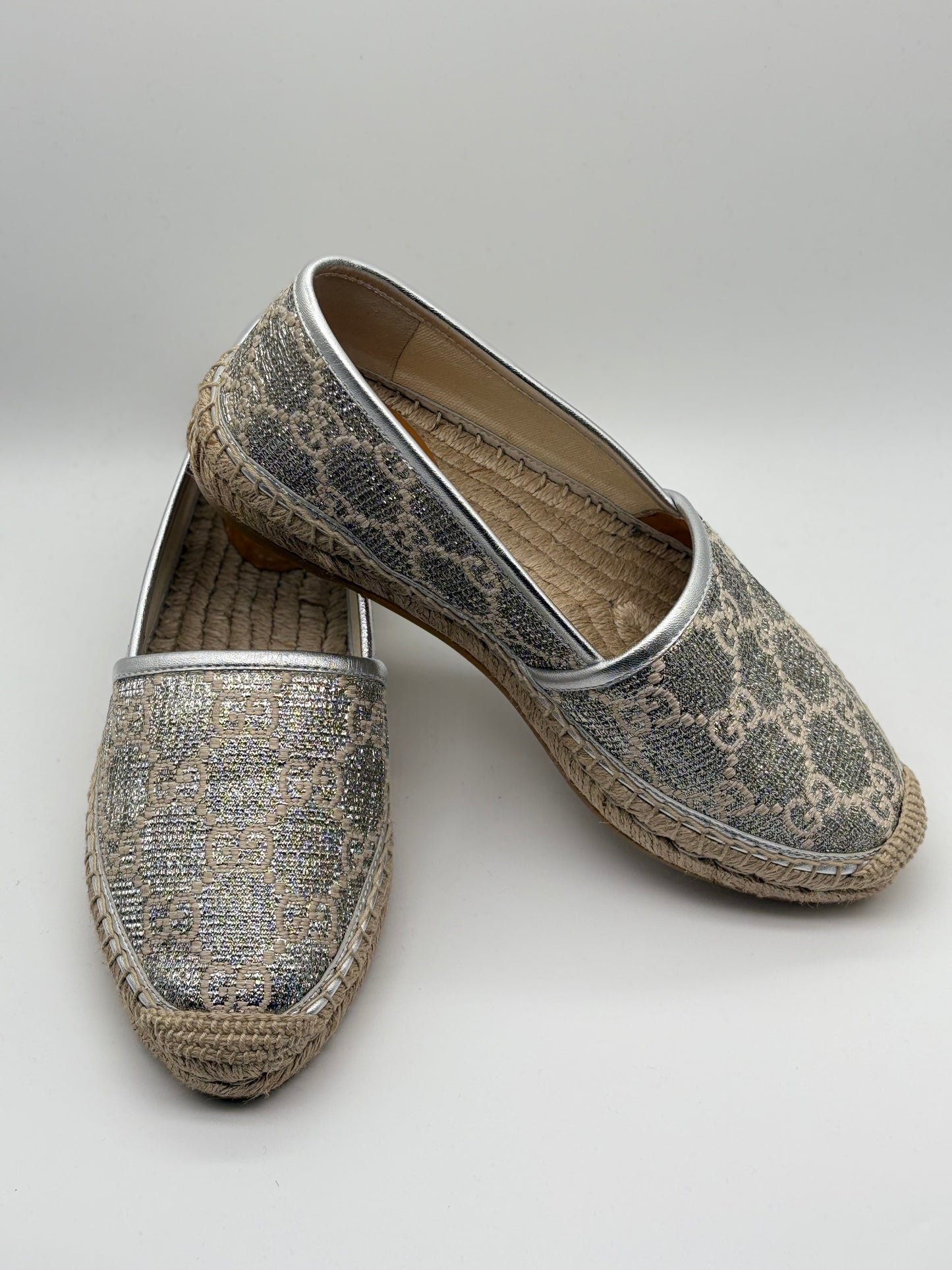 Gucci Lame Nappa GG Monogram Espadrilles size 6 1/2