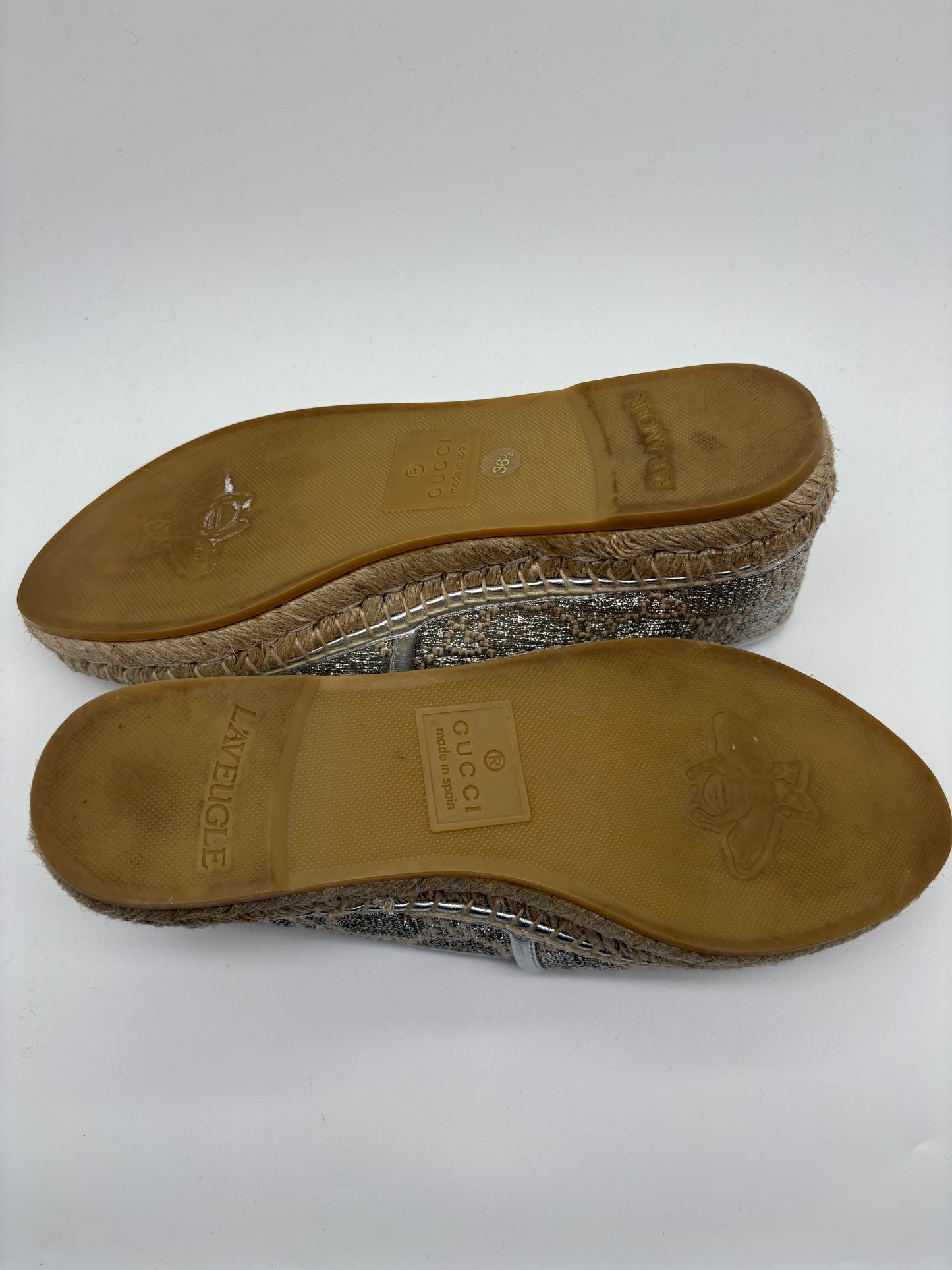 Gucci Lame Nappa GG Monogram Espadrilles size 6 1/2