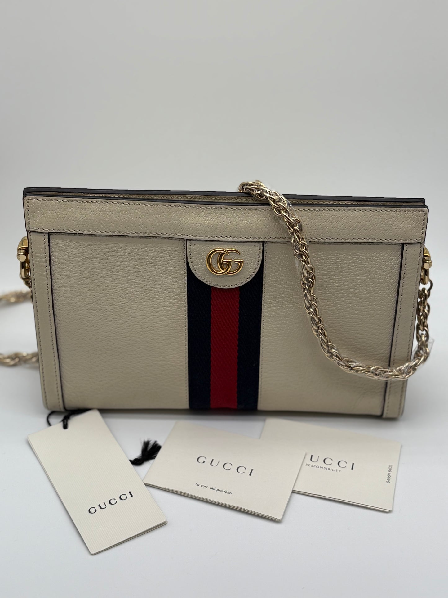 Gucci Calfskin GG Small Ophidia Chain Shoulder Bag White, Limited