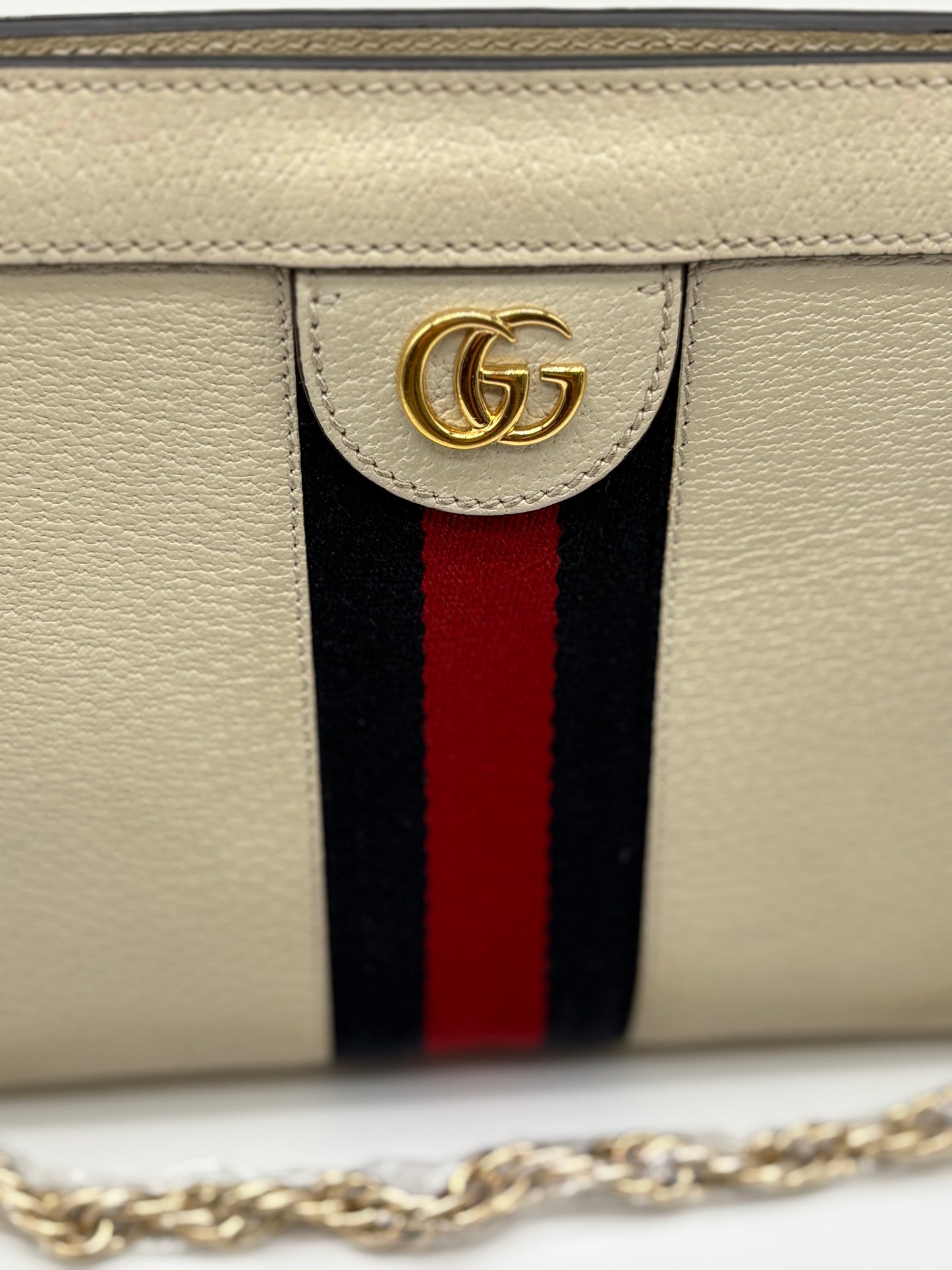 Gucci Calfskin GG Small Ophidia Chain Shoulder Bag White, Limited