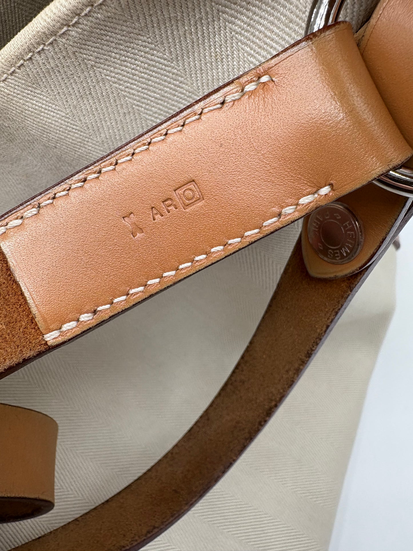 Hermes Natural Hunter Calfskin Toile Chevron Cabalicol Tote Chalk