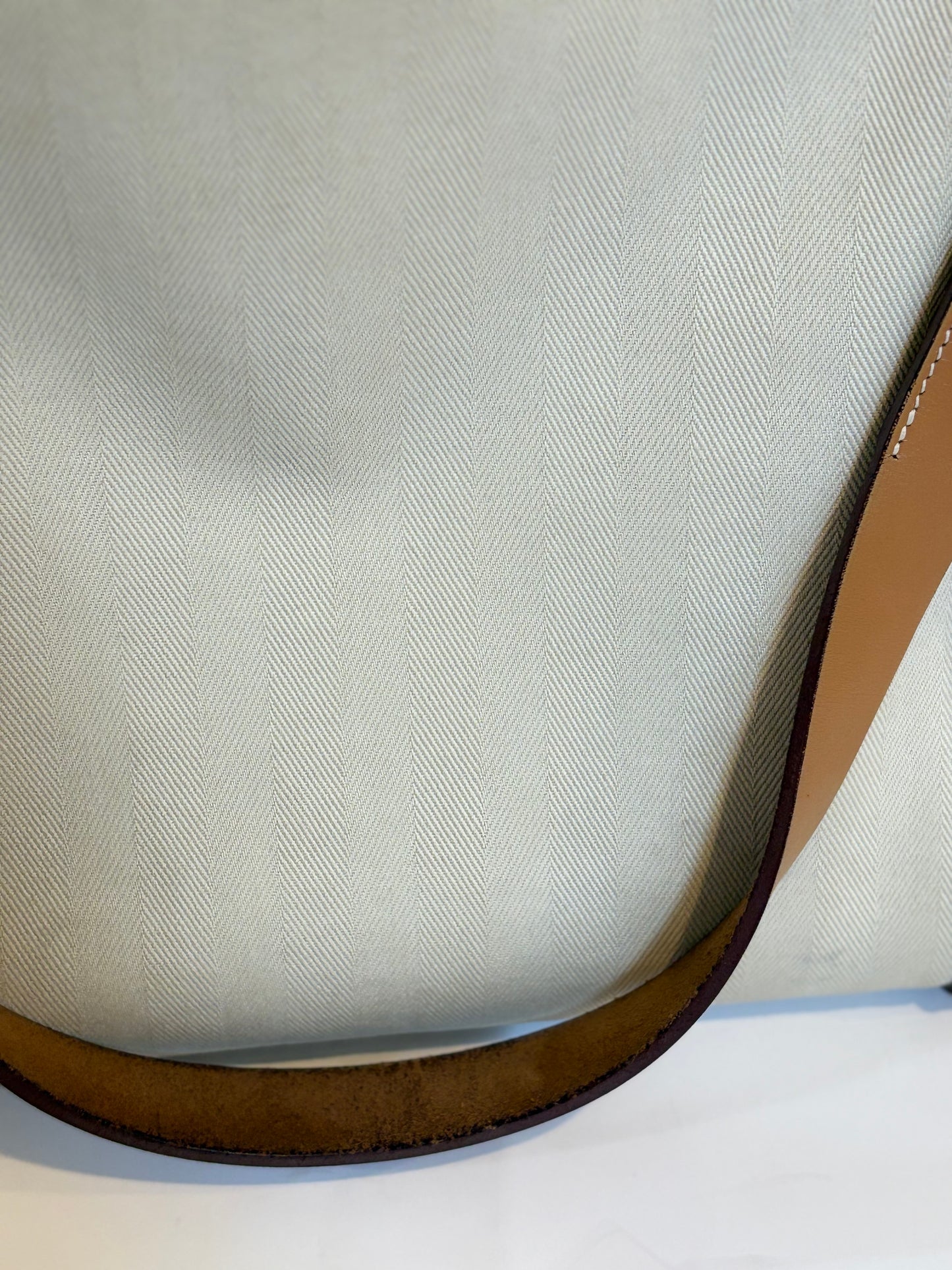 Hermes Natural Hunter Calfskin Toile Chevron Cabalicol Tote Chalk
