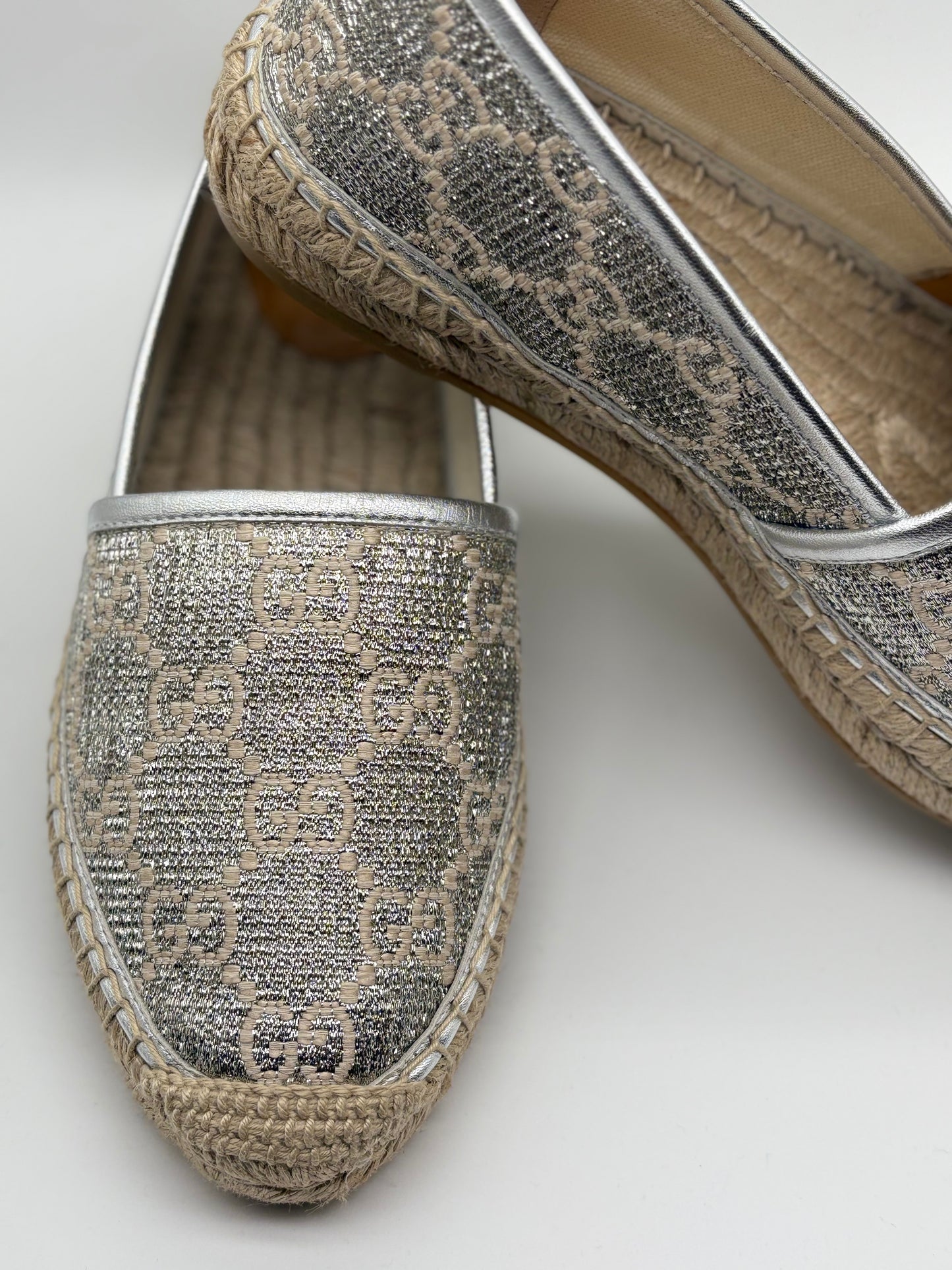 Gucci Lame Nappa GG Monogram Espadrilles size 6 1/2