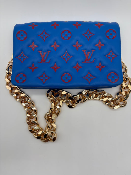 LOUIS VUITTON Blue /Red Lambskin Pochette Coussin