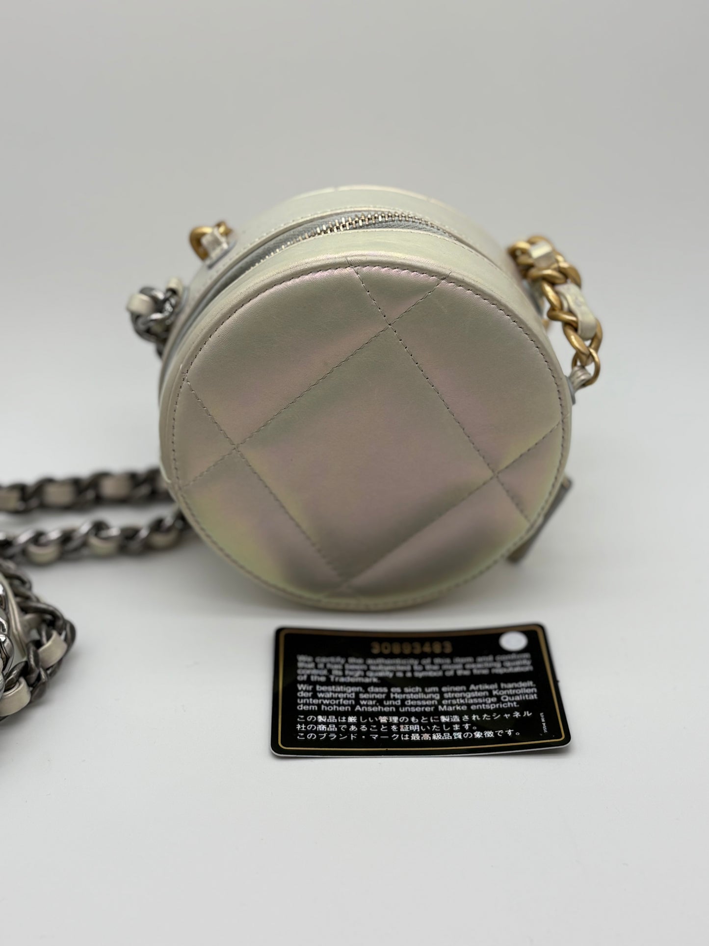 Chanel Lambskin Quilted Chanel 19 Round Clutch With Chain