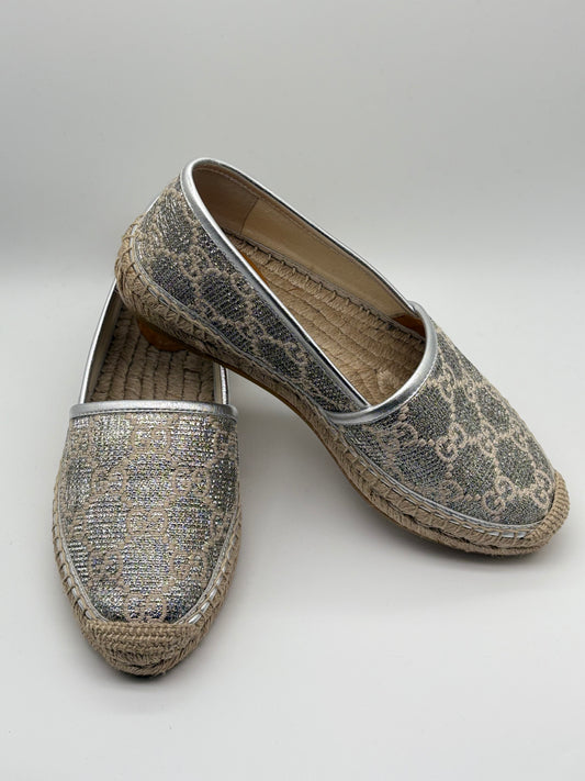 Gucci Lame Nappa GG Monogram Espadrilles size 6 1/2