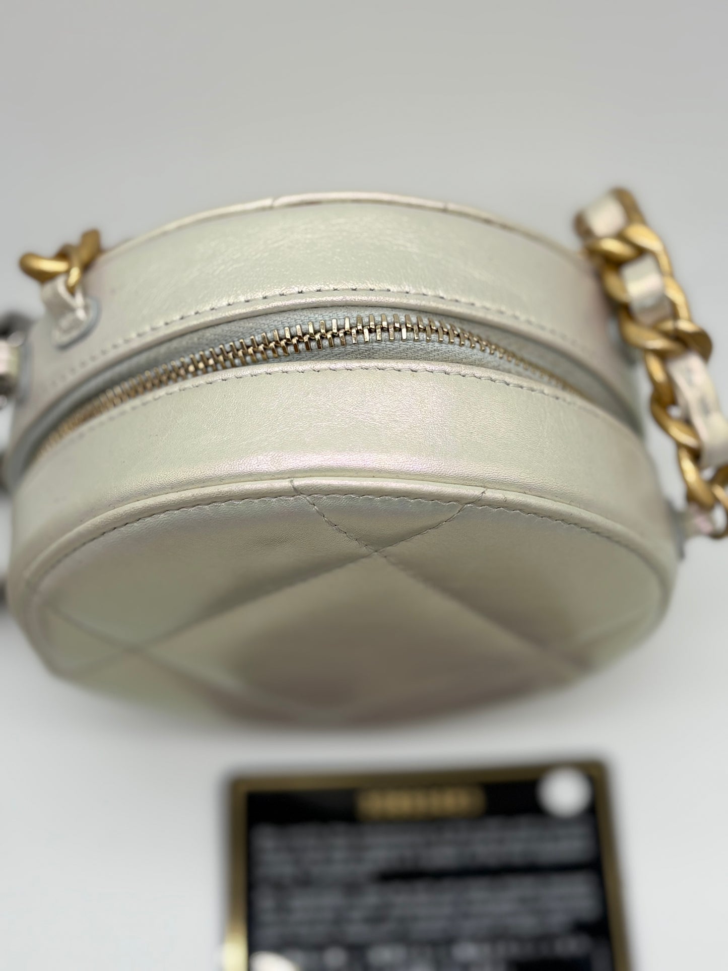 Chanel Lambskin Quilted Chanel 19 Round Clutch With Chain